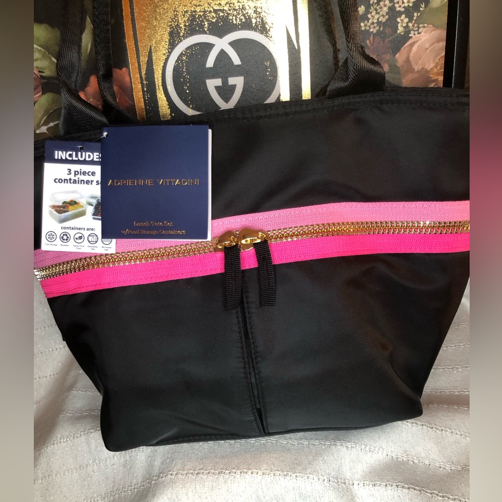 Adrienne Vittadini Black lunch box with Pink Accents